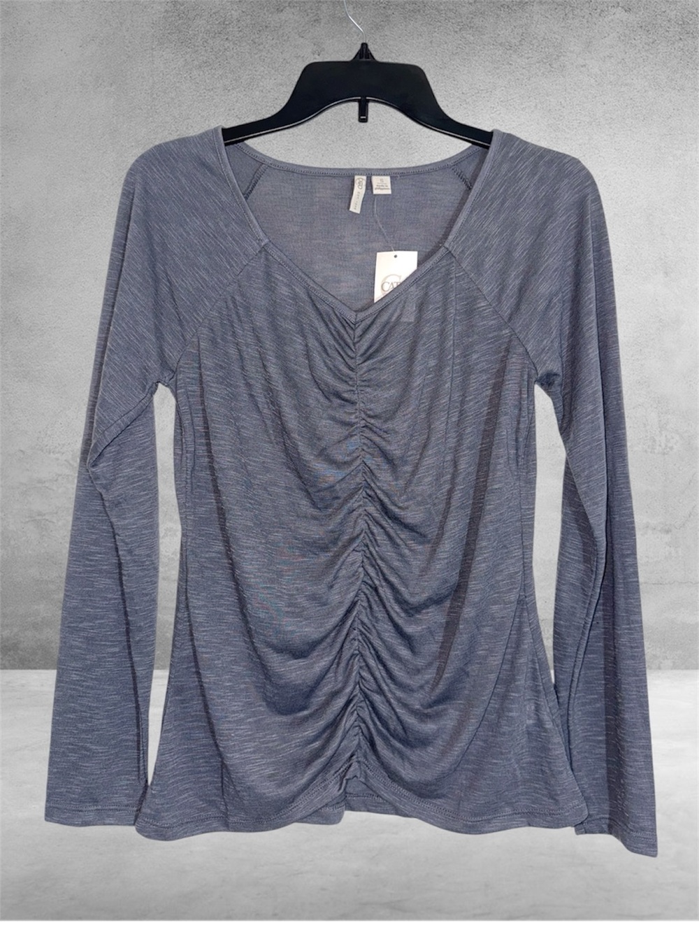 Cato Gray Ruched V-Neck Long Sleeve Top size Small